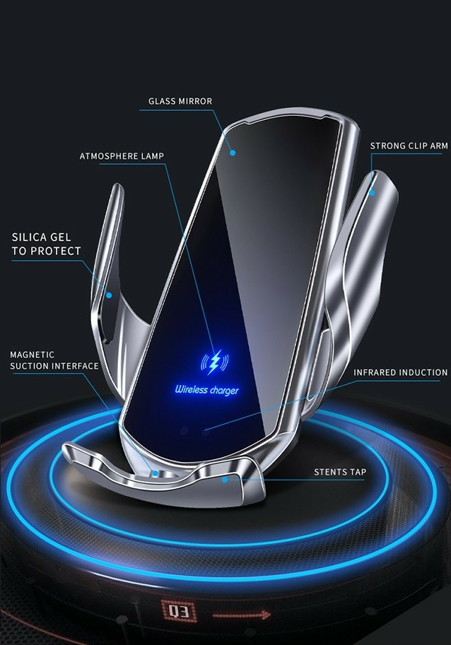 Suport Auto Telefon Wireless Cellara Cu Smart Senzor 15W - Negru